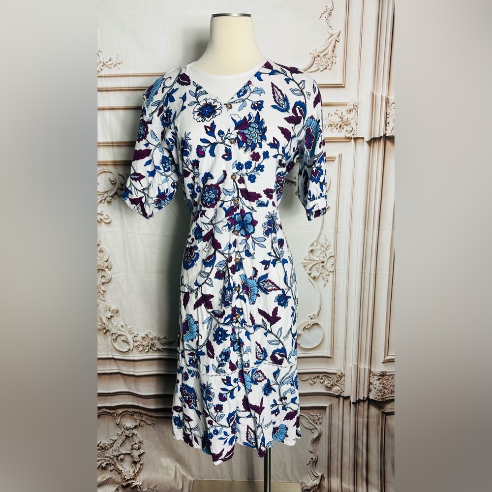 Liz Claiborne White Midi Dress with Blue & Burgundy Floral Print - Picture 5 of 7
